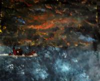 Dark Sea Dark Sky - Acrylic  Ink Paintings - By Joe Scotland, Impreesion Painting Artist