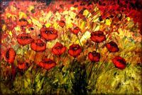 Modern Abstract Flowers - Field Of Poppies By Peggy Garr - Oil  Acrylic On Canvas