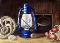 La Lampe - Oil On Wood Paintings - By Anne Burdin, Still Life Painting Artist