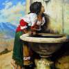 Roman Peasant Girl Drinking From The Fountain - Oil On Canvas Paintings - By Martin Alain, Figurative Painting Painting Artist