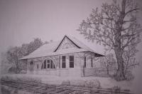 Railroad Art - Old Railroad Depot - Ink