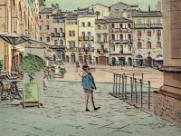 Arezzo Tuscany Italy - Mixed Media Drawings - By Anna Helena Fisher, Landscape Drawing Artist