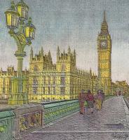 Big Ben And Westminster  London England - Mixed Media Drawings - By Anna Helena Fisher, Landscape Drawing Artist