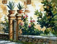 Ink With Wc Wash - Italian Courtyard Gate - Watercolor And Ink