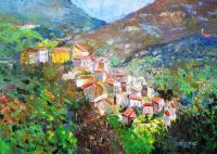 Village In The Mountains - Acrylic On Canvas Paintings - By Rolando Lambiase, Impressionism Painting Artist