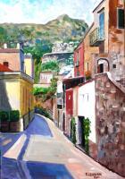 Street In Positano - Acrylic On Canvas Paintings - By Rolando Lambiase, Impressionism Painting Artist