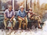 Figurative - Old Men Waiting - Watercolor