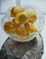 Lemons In A Glass Bowl - Oil On Canvas Paintings - By Teresa Ramsey, Realism Painting Artist