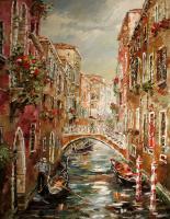 Cityscape - Venice Rainy Day - Oil On Canvas