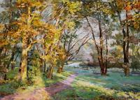 The Park In The Evening - Oil On Canvas Paintings - By Artemis Artists Association, Impressionism Painting Artist
