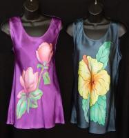 Magnolia_ Hibiscus Tank Top - Silk Painting Other - By Ursula Schroter, Dyes On Silk Other Artist