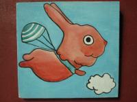 Flying Rabbit 04 - Watercolor On Plywood Paintings - By Louise Hung, Caricature Painting Artist