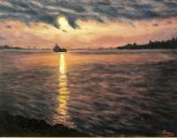 Passing Freighter - New Orleans - Oil On Canvas Paintings - By Gary Sisco, Impressionist Painting Artist