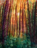 Landscape - Sunset In A Forest - Watercolour On Paper