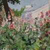 Hollyhocks - Oil On Paper Paintings - By Olga Gorbacheva, Impressionism Painting Artist