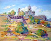 Tekhers Church - Oil On Canvas Paintings - By Arthur Khachar, Mixed Painting Artist