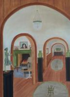 Interior With Arches - Oil On Canvas Paintings - By Leslie Dannenberg, Realism Painting Artist