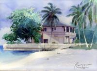 Beach House - Nassau Bahamas - Watercolor Paintings - By Dave Barazsu, Realisic Painting Artist
