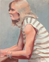 Woman In Striped Shirt - Acrylic On Canvas Paintings - By Dave Barazsu, Impressionism Painting Artist