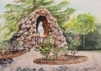 Saint Rose Of Lima Church Grotto -120 Dollars - Watercolor Paintings - By Artist Irina Sztukowski, Realism Painting Artist