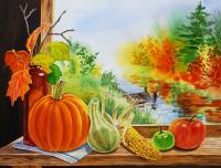 Fall Still Life - Watercolor Paintings - By Artist Irina Sztukowski, Realism Painting Artist