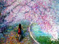 Under The Cherry Blossom - Acrylic On Gallery Canvas Paintings - By Marie-Line Vasseur, Impressionism Painting Artist