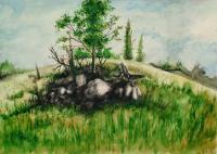 The Stone Grove - Watercolor Paintings - By Jonas Alin, Impressionism Painting Artist