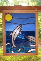 Stained Glass - Playful Dolphins - Glass