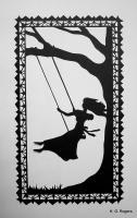 Silhouette Papercut - Girl Swinging - Paper