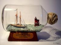 Ships In Bottles - Schooner Virginia Passing Wolf Trap Ligthouse - Bottle Putty Wood Paint Paper