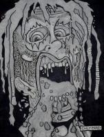Black And White Illustration - Battery Acid Face Peel - Graphite And Ink